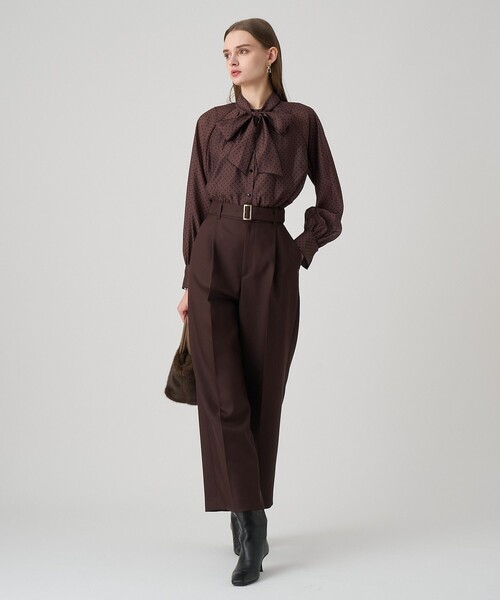 ANAYI 新作ドット柄長袖シャツ（リボン付き） アナイANAYIドット柄リボン付き長袖シャツ