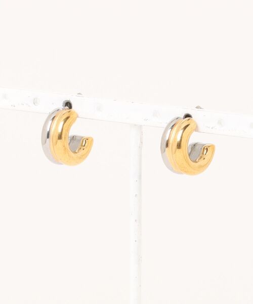 PARKS TOKYO SELECT(パークストウキョウセレクト)の「金属アレルギー対応 サージカルステンレス/316L ミニ2連ステンレスフープピアス(ピアス(両耳用)・レディース・シルバー/ゴールド/シルバー×ゴールド・FREE)」の3枚目の写真
