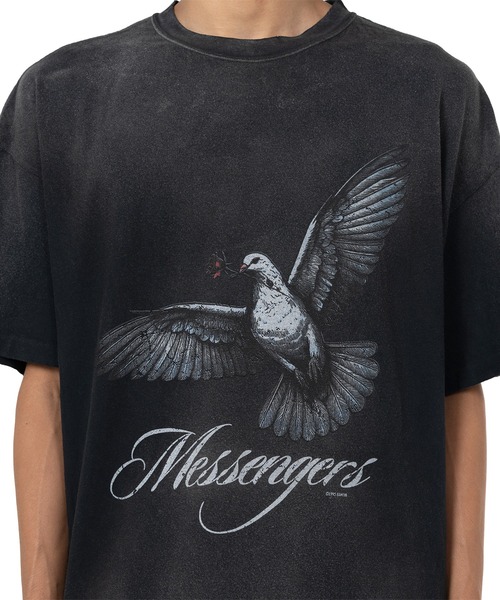 KAMIYA（カミヤ）の「"Messenger Pigeon" Distressed T-shirt（Tシャツ/カットソー・メンズ・ブラック/ホワイト・M/S）」の12枚目の写真