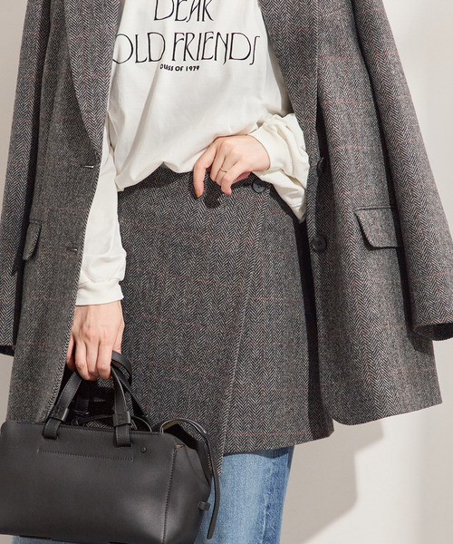 journal standard L'essage（ジャーナルスタンダードレサージュ）の「シェットランドウールチェックラップスカート（スカート・レディース・ブラウン系その他/チャコールグレー・FREE）」の2枚目の写真