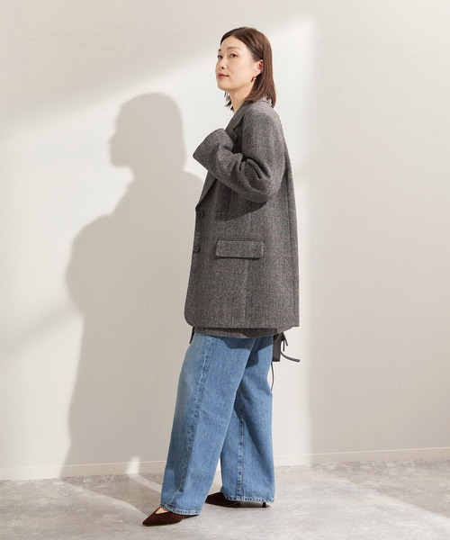 journal standard L'essage（ジャーナルスタンダードレサージュ）の「シェットランドウールチェックラップスカート（スカート・レディース・ブラウン系その他/チャコールグレー・FREE）」の4枚目の写真