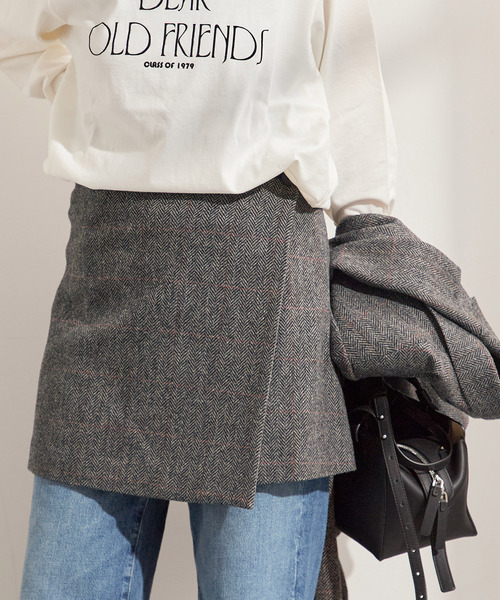 journal standard L'essage（ジャーナルスタンダードレサージュ）の「シェットランドウールチェックラップスカート（スカート・レディース・ブラウン系その他/チャコールグレー・FREE）」の6枚目の写真