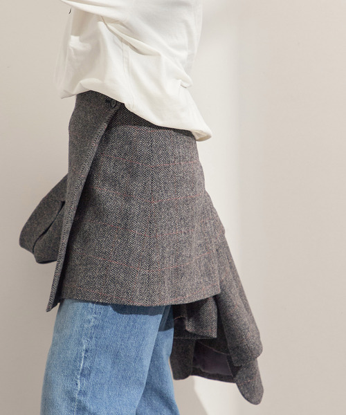 journal standard L'essage（ジャーナルスタンダードレサージュ）の「シェットランドウールチェックラップスカート（スカート・レディース・ブラウン系その他/チャコールグレー・FREE）」の7枚目の写真