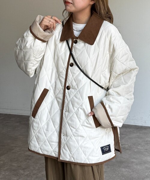 CPCM（シーピーシーエム）の「襟コーデュロイキルティングブルゾン（ブルゾン・レディース・アイボリー/ネイビー/ブラック・FREE/LARGE）」の2枚目の写真