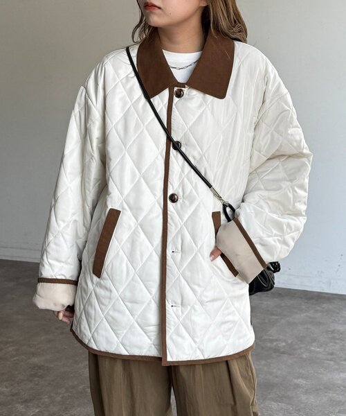 CPCM（シーピーシーエム）の「襟コーデュロイキルティングブルゾン（ブルゾン・レディース・アイボリー/ネイビー/ブラック・FREE/LARGE）」の4枚目の写真