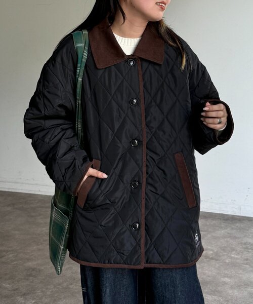 ミツミネ　ラムレザー　キルティングコート ブラック　ブルゾン コーデュロイ　M Bonjour Sagan（ボンジュールサガン）の「コーデュロイ襟付き