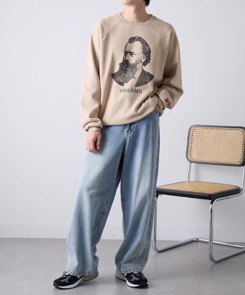 Healthknit(ヘルスニット)の「【Healthknit】Classic Sweat Crew L/S(Brahms Print)(スウェット・メンズ・サンドベージュ/アッシュ/サックスブルー・XL/L/M)」の6枚目の写真