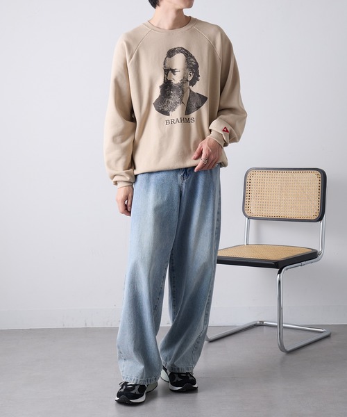 Healthknit(ヘルスニット)の「【Healthknit】Classic Sweat Crew L/S(Brahms Print)(スウェット・メンズ・サンドベージュ/アッシュ/サックスブルー・XL/L/M)」の7枚目の写真