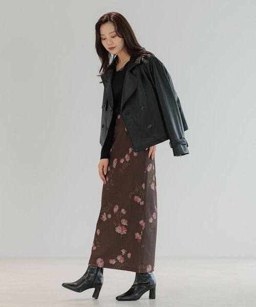 Andemiu（アンデミュウ）の「フェイクレザーショートジャケット573089（テーラードジャケット・レディース・モカ/ブラック・FREE）」の4枚目の写真