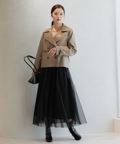 Andemiu（アンデミュウ）の「フェイクレザーショートジャケット573089（テーラードジャケット・レディース・モカ/ブラック・FREE）」の7枚目の写真