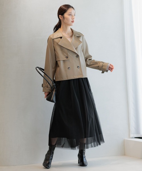 Andemiu（アンデミュウ）の「フェイクレザーショートジャケット573089（テーラードジャケット・レディース・モカ/ブラック・FREE）」の8枚目の写真