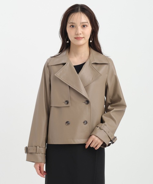 Andemiu（アンデミュウ）の「フェイクレザーショートジャケット573089（テーラードジャケット・レディース・モカ/ブラック・FREE）」の11枚目の写真