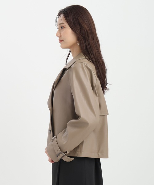 Andemiu（アンデミュウ）の「フェイクレザーショートジャケット573089（テーラードジャケット・レディース・モカ/ブラック・FREE）」の12枚目の写真