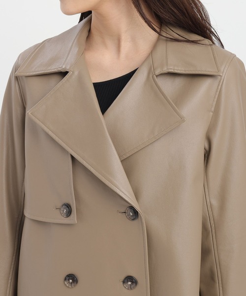 Andemiu（アンデミュウ）の「フェイクレザーショートジャケット573089（テーラードジャケット・レディース・モカ/ブラック・FREE）」の14枚目の写真