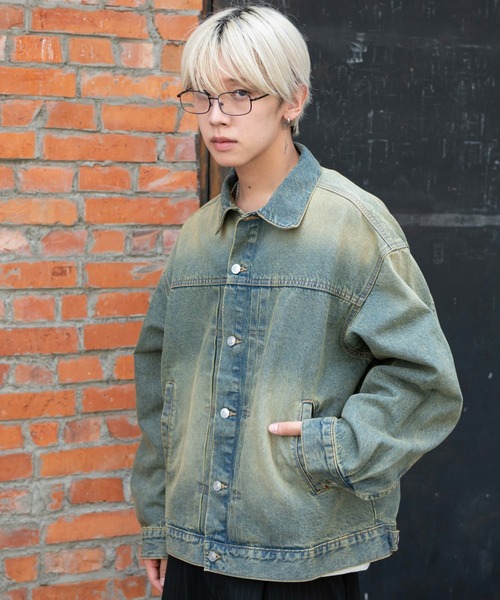 WEGO(ウィゴー)の「WEGO/ヴィンテージライクBIGデニムジャケット(デニムジャケット・メンズ・スカイブルー/ブラック系3・LARGE/MEDIUM)」の3枚目の写真