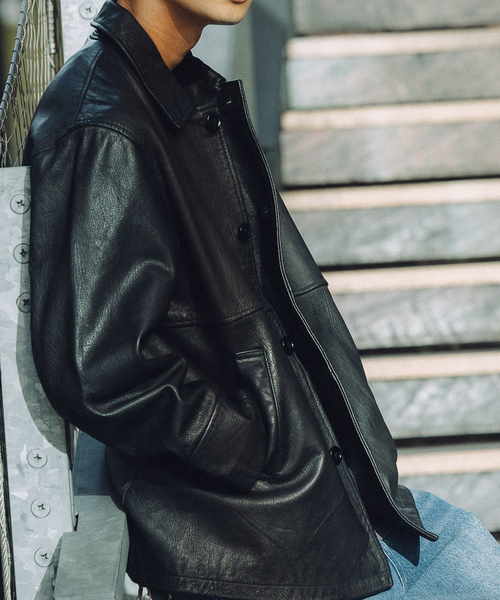 ゴートレザー ウォッシュド カーコート（ライダースジャケット