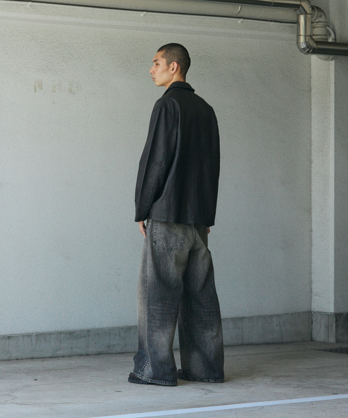 ゴートレザー ウォッシュド カーコート（ライダースジャケット