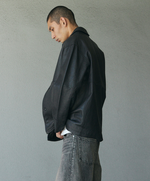 ゴートレザー ウォッシュド カーコート（ライダースジャケット