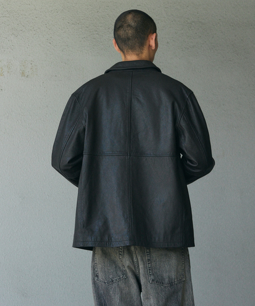 ゴートレザー ウォッシュド カーコート（ライダースジャケット
