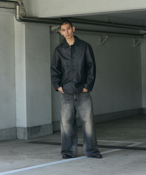 ゴートレザー ウォッシュド カーコート（ライダースジャケット