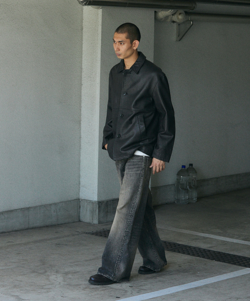 ゴートレザー ウォッシュド カーコート（ライダースジャケット