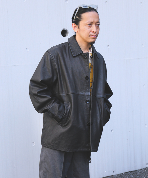 ゴートレザー ウォッシュド カーコート（ライダースジャケット