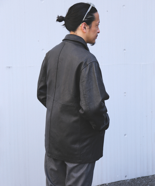 ゴートレザー ウォッシュド カーコート（ライダースジャケット
