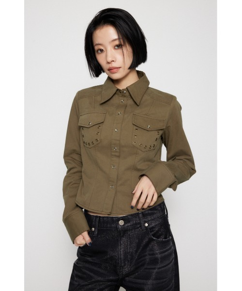 LAGUA GEM（ラグアジェム）の「EYELET POCKET COMPACT シャツ（シャツ/ブラウス・レディース・カーキ/チャコールグレー/アイボリー・FREE）」の18枚目の写真