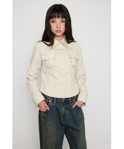 LAGUA GEM（ラグアジェム）の「EYELET POCKET COMPACT シャツ（シャツ/ブラウス・レディース・カーキ/チャコールグレー/アイボリー・FREE）」の9枚目の写真