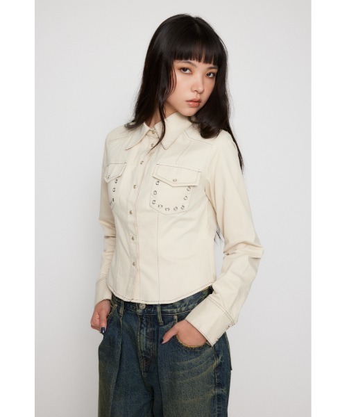 LAGUA GEM（ラグアジェム）の「EYELET POCKET COMPACT シャツ（シャツ/ブラウス・レディース・カーキ/チャコールグレー/アイボリー・FREE）」の10枚目の写真