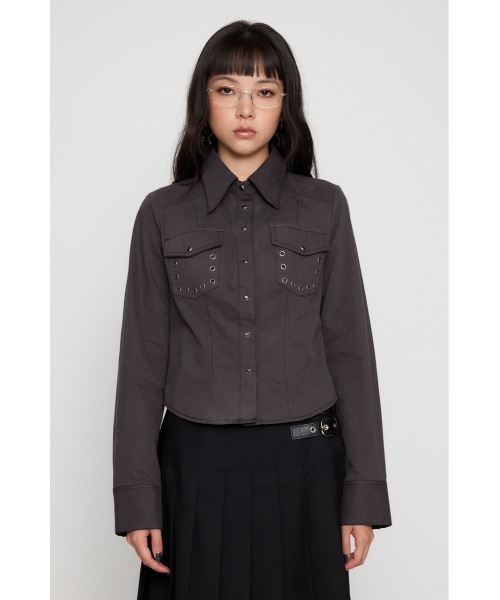 LAGUA GEM（ラグアジェム）の「EYELET POCKET COMPACT シャツ（シャツ/ブラウス・レディース・カーキ/チャコールグレー/アイボリー・FREE）」の4枚目の写真