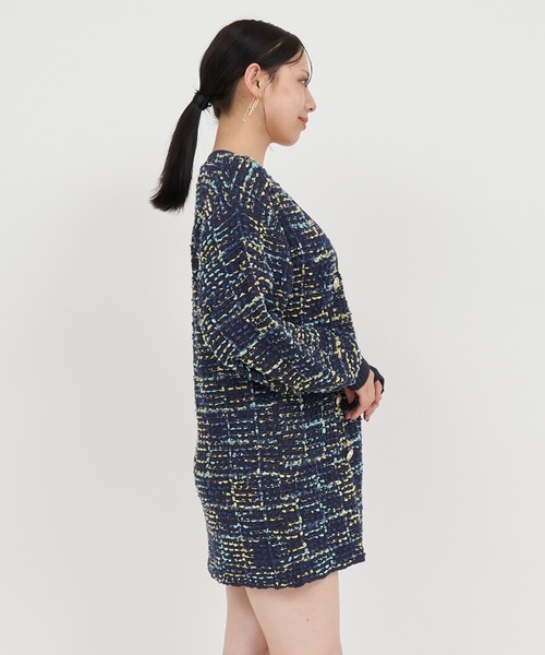 ROYAL PARTY（ロイヤルパーティー）の「ニットツイードダブル釦ミドルカーディガン（カーディガン/ボレロ・レディース・ネイビー/オフホワイト/ブラック・FREE）」の5枚目の写真