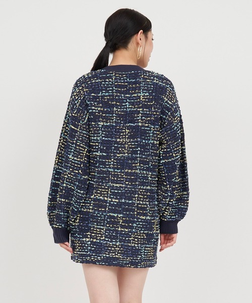 ROYAL PARTY（ロイヤルパーティー）の「ニットツイードダブル釦ミドルカーディガン（カーディガン/ボレロ・レディース・ネイビー/オフホワイト/ブラック・FREE）」の6枚目の写真