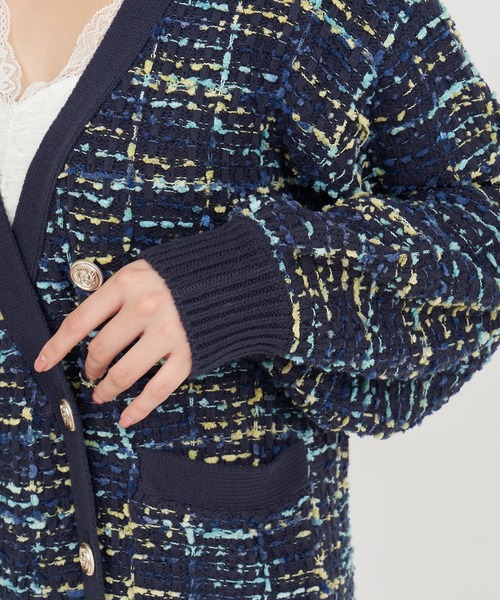 ROYAL PARTY（ロイヤルパーティー）の「ニットツイードダブル釦ミドルカーディガン（カーディガン/ボレロ・レディース・ネイビー/オフホワイト/ブラック・FREE）」の8枚目の写真