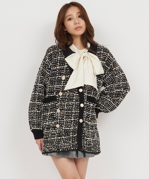 ROYAL PARTY（ロイヤルパーティー）の「ニットツイードダブル釦ミドルカーディガン（カーディガン/ボレロ・レディース・ネイビー/オフホワイト/ブラック・FREE）」の11枚目の写真