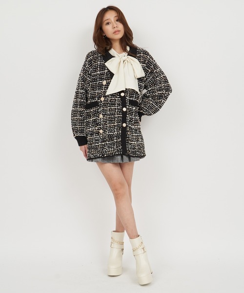 ROYAL PARTY（ロイヤルパーティー）の「ニットツイードダブル釦ミドルカーディガン（カーディガン/ボレロ・レディース・ネイビー/オフホワイト/ブラック・FREE）」の12枚目の写真