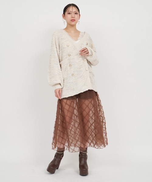 ROYAL PARTY（ロイヤルパーティー）の「ニットツイードダブル釦ミドルカーディガン（カーディガン/ボレロ・レディース・ネイビー/オフホワイト/ブラック・FREE）」の14枚目の写真