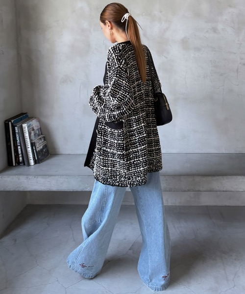 ROYAL PARTY（ロイヤルパーティー）の「ニットツイードダブル釦ミドルカーディガン（カーディガン/ボレロ・レディース・ネイビー/オフホワイト/ブラック・FREE）」の16枚目の写真