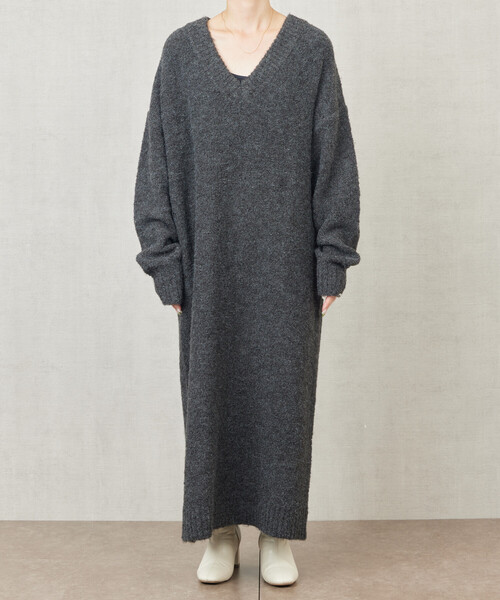 FREAK'S STORE(フリークスストア)の「限定展開 ミニ ブークレ Vネック ニット ワンピース(ワンピース・レディース・ブラック/ブラウン/ブルー/グレー/ナチュラル・フリ-)」の12枚目の写真