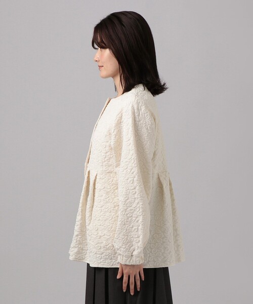 【新品】プープレ　ジャカードコート　白 セール】フクレフラワージャカードノーカラージャケット（その他