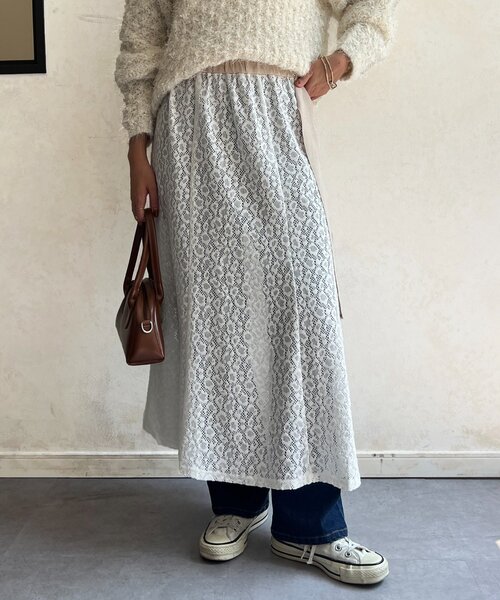Chez toi（シェトワ）の「レイヤードフレアレーススカート（スカート・レディース・ホワイト/カーキ・FREE）」の3枚目の写真