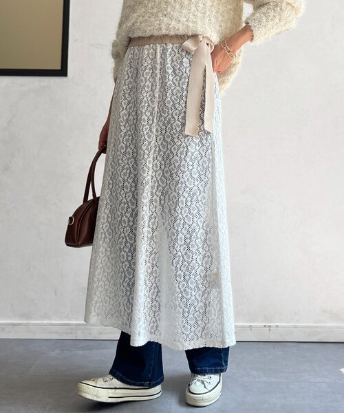 Chez toi（シェトワ）の「レイヤードフレアレーススカート（スカート・レディース・ホワイト/カーキ・FREE）」の4枚目の写真