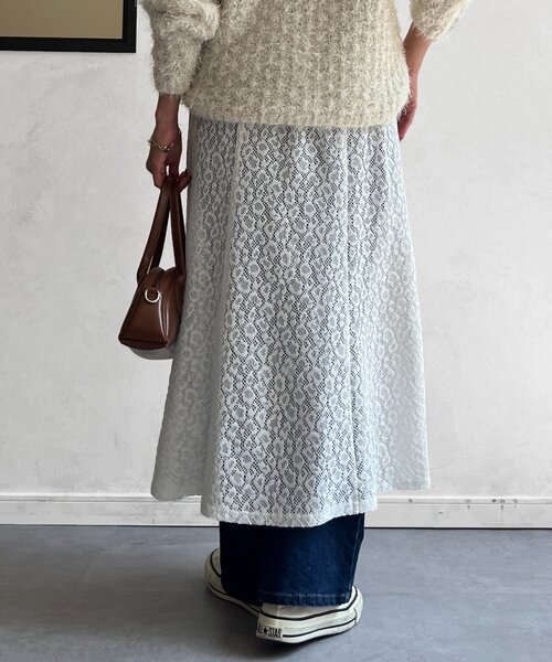 Chez toi（シェトワ）の「レイヤードフレアレーススカート（スカート・レディース・ホワイト/カーキ・FREE）」の6枚目の写真