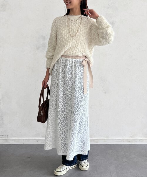 Chez toi（シェトワ）の「レイヤードフレアレーススカート（スカート・レディース・ホワイト/カーキ・FREE）」の8枚目の写真