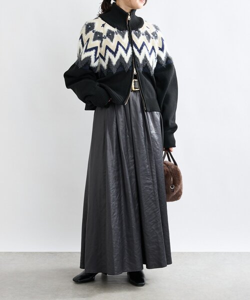 RIVE DROITE（リヴドロワ）の「【モダンな印象】ノルディックニットブルゾン（カーディガン/ボレロ・レディース・ブラック/カーキ・FREE）」の5枚目の写真