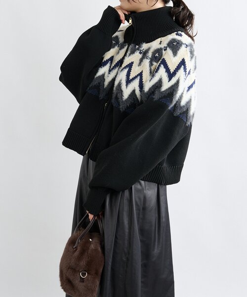 RIVE DROITE（リヴドロワ）の「【モダンな印象】ノルディックニットブルゾン（カーディガン/ボレロ・レディース・ブラック/カーキ・FREE）」の8枚目の写真