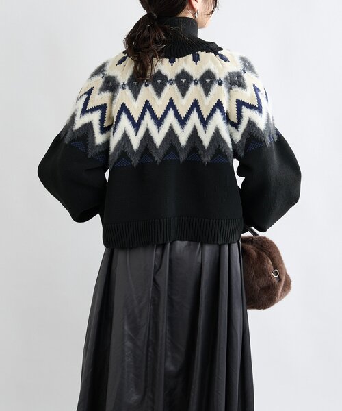 RIVE DROITE（リヴドロワ）の「【モダンな印象】ノルディックニットブルゾン（カーディガン/ボレロ・レディース・ブラック/カーキ・FREE）」の9枚目の写真