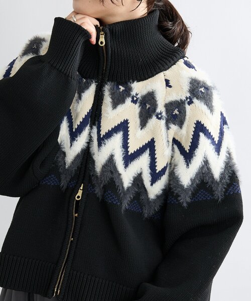 RIVE DROITE（リヴドロワ）の「【モダンな印象】ノルディックニットブルゾン（カーディガン/ボレロ・レディース・ブラック/カーキ・FREE）」の13枚目の写真