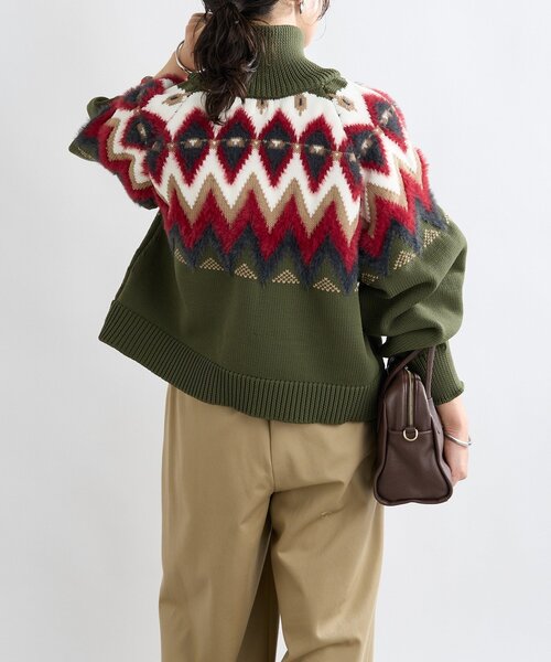 RIVE DROITE（リヴドロワ）の「【モダンな印象】ノルディックニットブルゾン（カーディガン/ボレロ・レディース・ブラック/カーキ・FREE）」の19枚目の写真