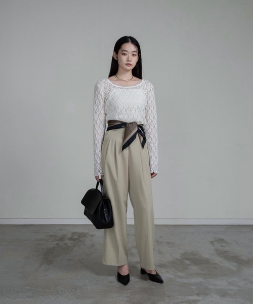 I_am（アイアム）の「u neck sheer lace mellow tops / ユーネックシアーレースメロートップス（Tシャツ/カットソー・レディース・ホワイト/ブラウン/ブラック・FREE）」の7枚目の写真